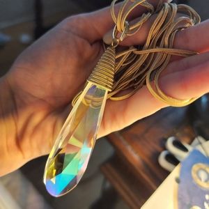 Large Crystal Rainbow Gold Necklace